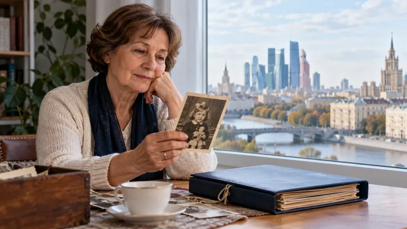 Пожилая женщина держит старую семейную фотографию